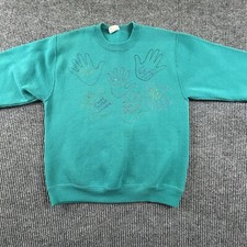 Cheetah Womens M Teal Sweatshirt Hand Print Fall Kids Grandma Vintage Colorful