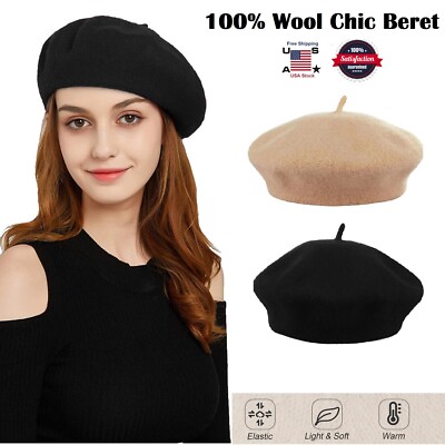 2× Chic French Style Beret Hat 100% Wool Women Girls Classic