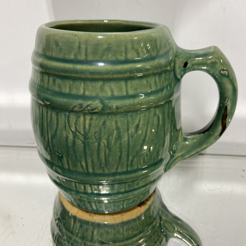 VTG. McCoy Pottery Shield 4 Mark Green Barrel Mug - Picture 4 of 15