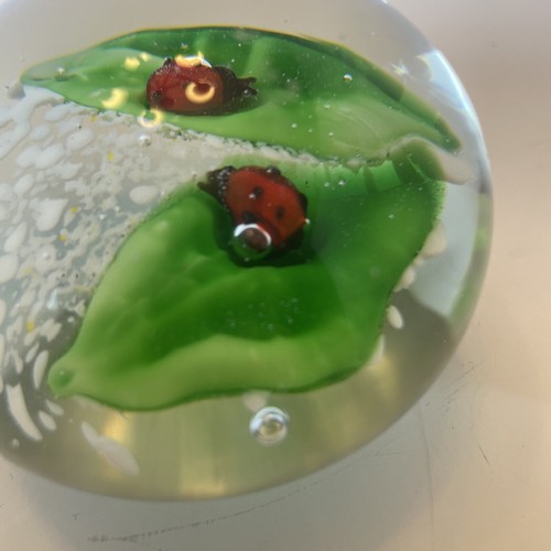 Vintage Art Glass Leaf Paperweight with Blown Glass Ladybug - Picture 17 of 18