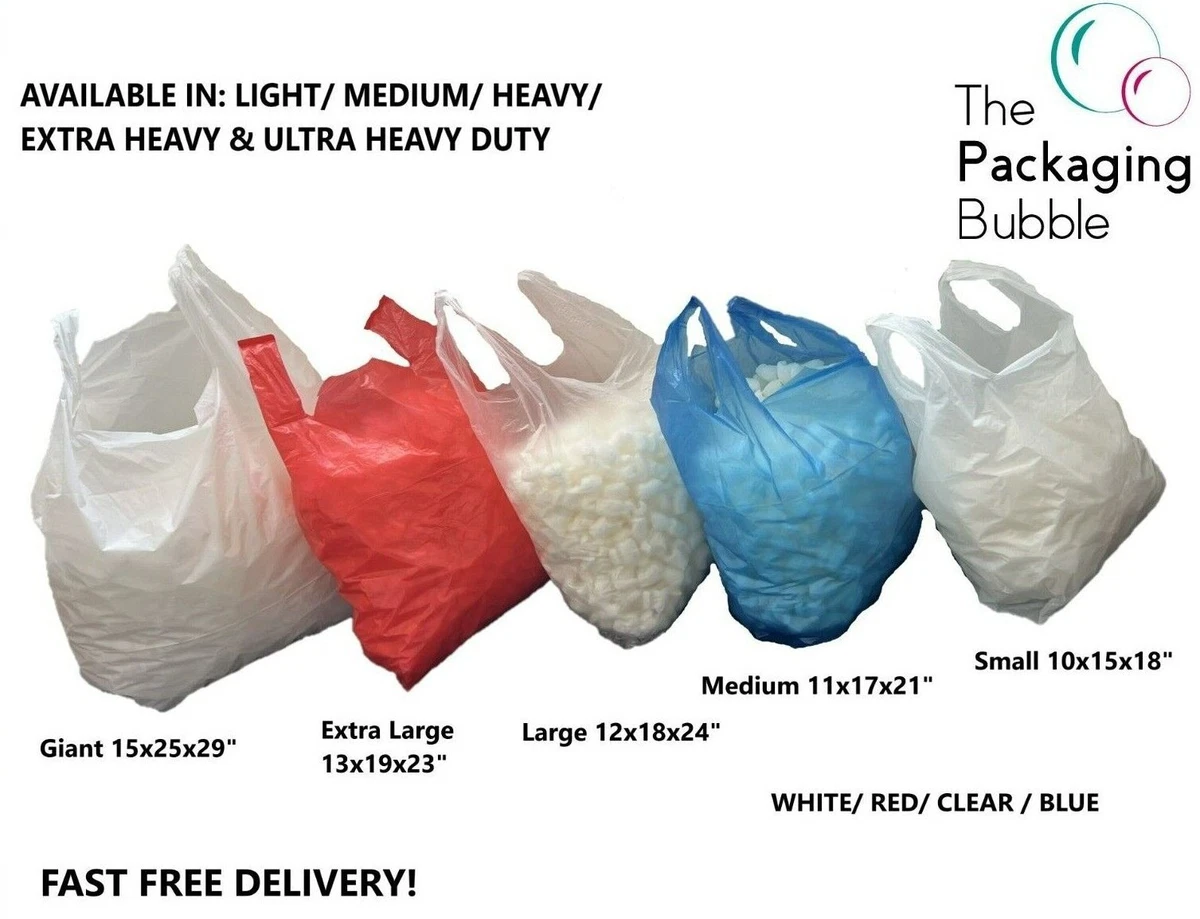 Plastic Vest Carrier Bags Supermarkets Shopping Stalls White Blue Red Clear