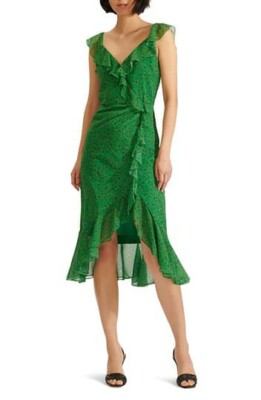 New VERONICA BEARD Amal Ruffle Trim Green Silk Dress Size 2 | eBay