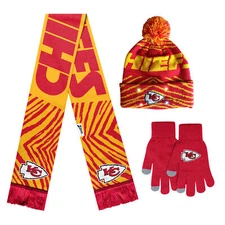 FOCO X Zubaz NFL 3 Pack Glove Scarf & Hat Outdoor Winter Set, Kansas City Chiefs