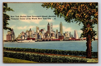 Postcard New york City, Skyline from Governor's Island Showing Financial Center