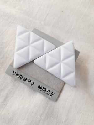 Vintage Acrylic White Texturized Triangles  Earrings