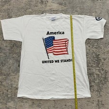 VTG Y2K Men's Size XL Graphic T Shirt Flag America White USA Made