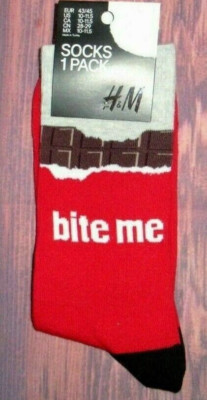 MENS H&M CHOCOLATE BITE ME! RED CREW SOCKS SIZE (10-11.5)
