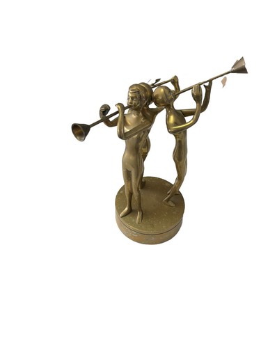 Vintage Brutalist Cast Bronze Abstract Woodwinds Trumpet Horn Flute Statue 12” - Picture 2 of 5