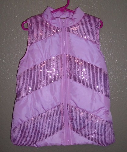 Chaleco amortiguador acolchado con cremallera rosa lentejuela descolorida Glory para niñas 6/6X Usado en excelente estado - Imagen 4 de 8