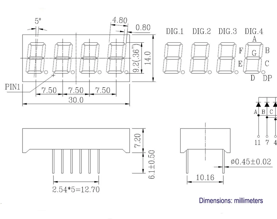 10pcs New 0.36" 0.36 inch 7 Segment Display Red LED 4 Digit Common Anode - Image 4 of 4