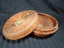 Vintage 1940'S CHINESE 7 1/2" WICKER SEWING BASKET TASSELS - Small from China