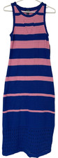 Scoop Crochet Sweater Dress Womens Size Small 4-6 Blue Pink Striped Sleeveless