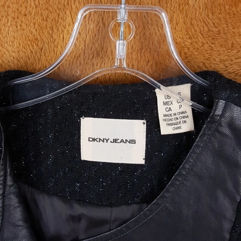 Chaqueta DKNY Mujer Pequeña Negra Moto Mezcla Lana Plateada Brillante Cremallera Elegante Foto 2 de 4