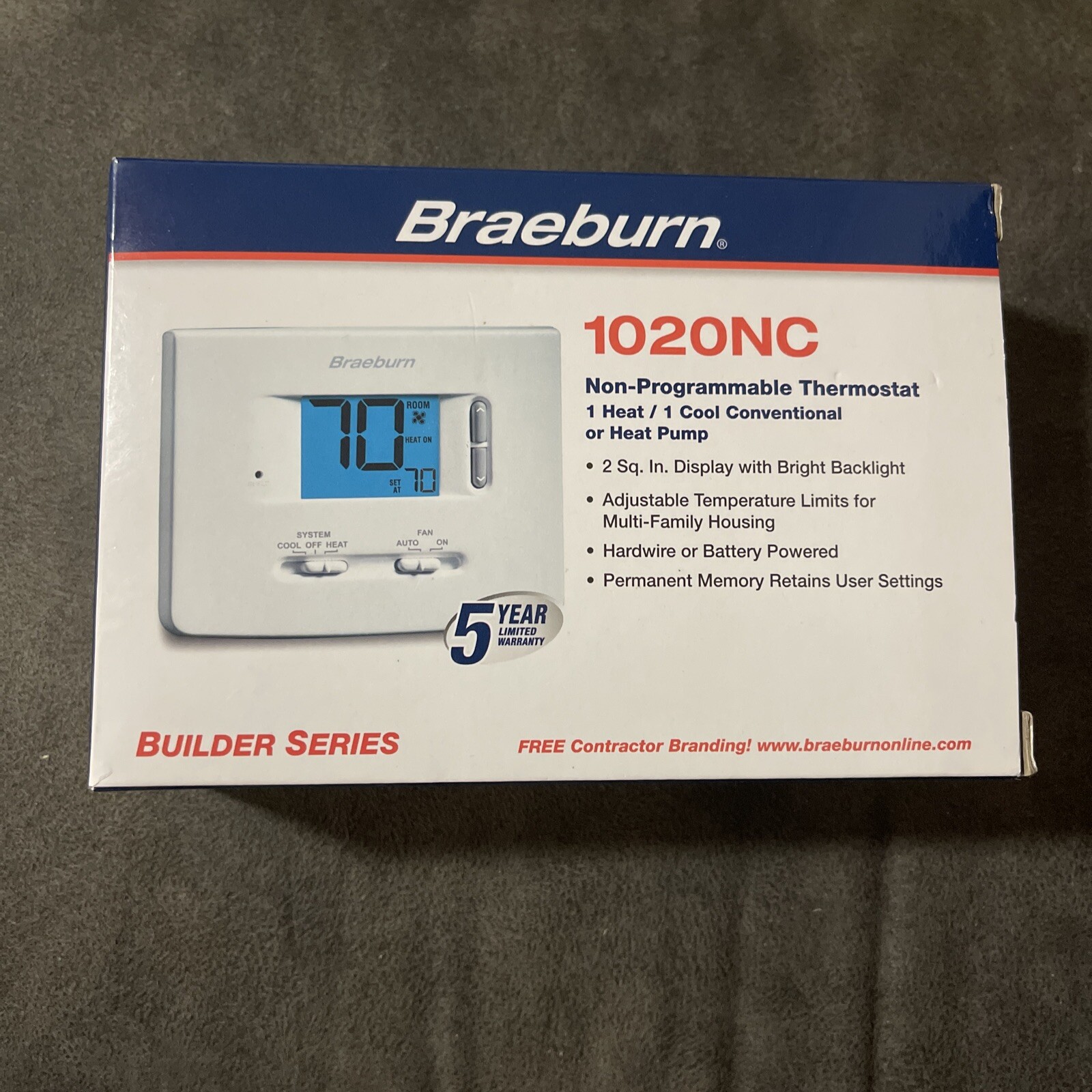Braeburn 1020NC Single-Stage Dual Powered Non Programmable Thermostat 1H/1C  | eBay