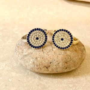 Authentic sterling silver 14k gold plated evil eyes pave CZ protect myself good luck ring