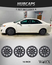 16'' Matte Black Wheel Covers Snap On Hub Caps for 2012-2014 Toyota Camry 4PCS