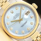 ROLEX MENS DATEJUST 16013 ICE BLUE DIAMOND DIAL 18K YELLOW GOLD STEEL WATCH