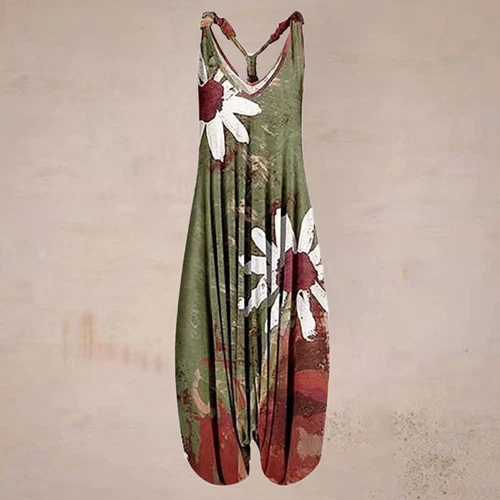 Mujeres Boho Floral Espalda Corredora Mono Damas Informal Suelto Pierna Ancha Pantalones Mameluco - Imagen 22 de 56