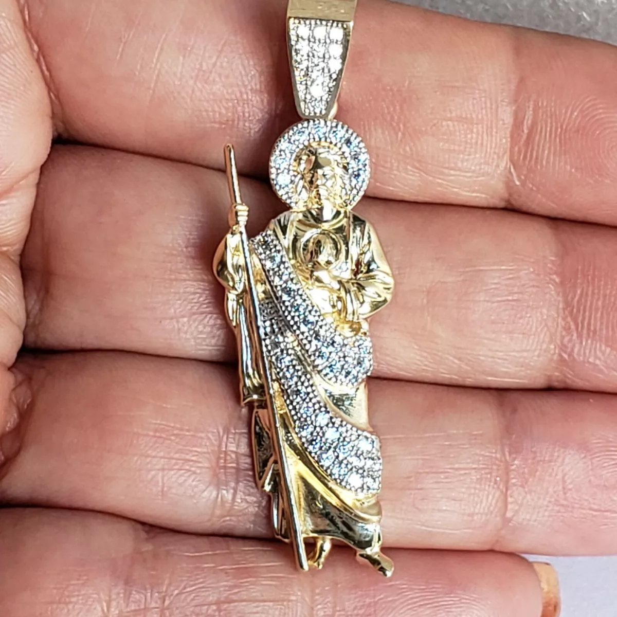 Gold Saint Jude Pendant 14k yellow charm 1.95 inch long judas