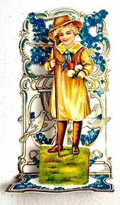 Victorian Valentine Fold Out Stand Up Lovely Lady Gardener Holds Carrots Garlic