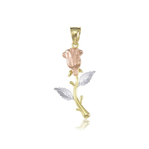 14K Solid Yellow White Rose Gold Rose 