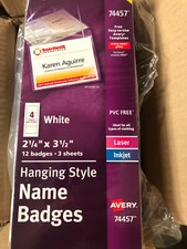 AVERY NAME BADGES Hanging Style Tags 2.25" x 3.5" 74457 Inserts tag holders New