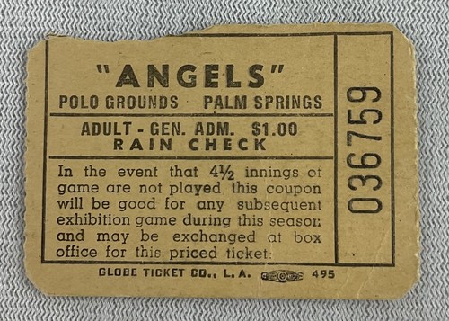 MLB Vintage California Angels Spring Training Ticket-Polo Gounds-Palm Springs,CA