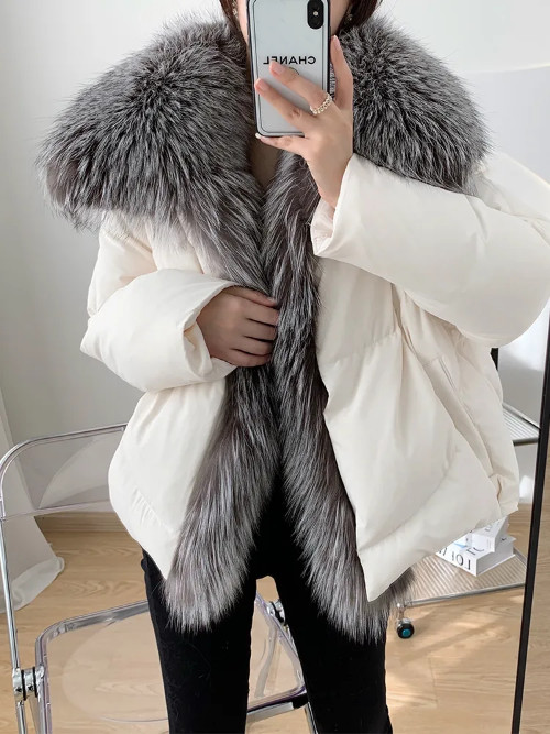 Winter Jacket Women Real Fur Coat Goose Down Jacket Oversized Fur