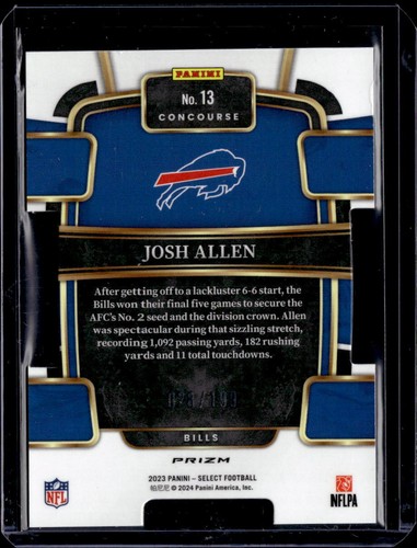 2023 Panini Select #13 Josh Allen White Prizms Die-Cut #/199 - Picture 2 of 2