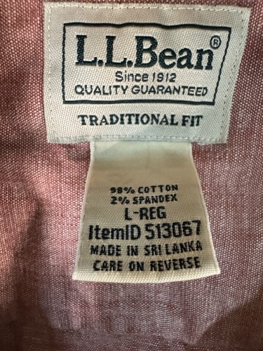 Camisa LL Bean Chambray Para Hombre Grande Reg. How Red Traditional Fit Classic Core Prep - Imagen 4 de 10