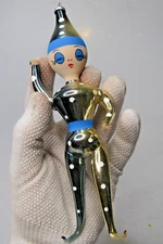 Vintage Glass PIERROT Blue Suit Figurine Christmas Ornament De Carlini Italy