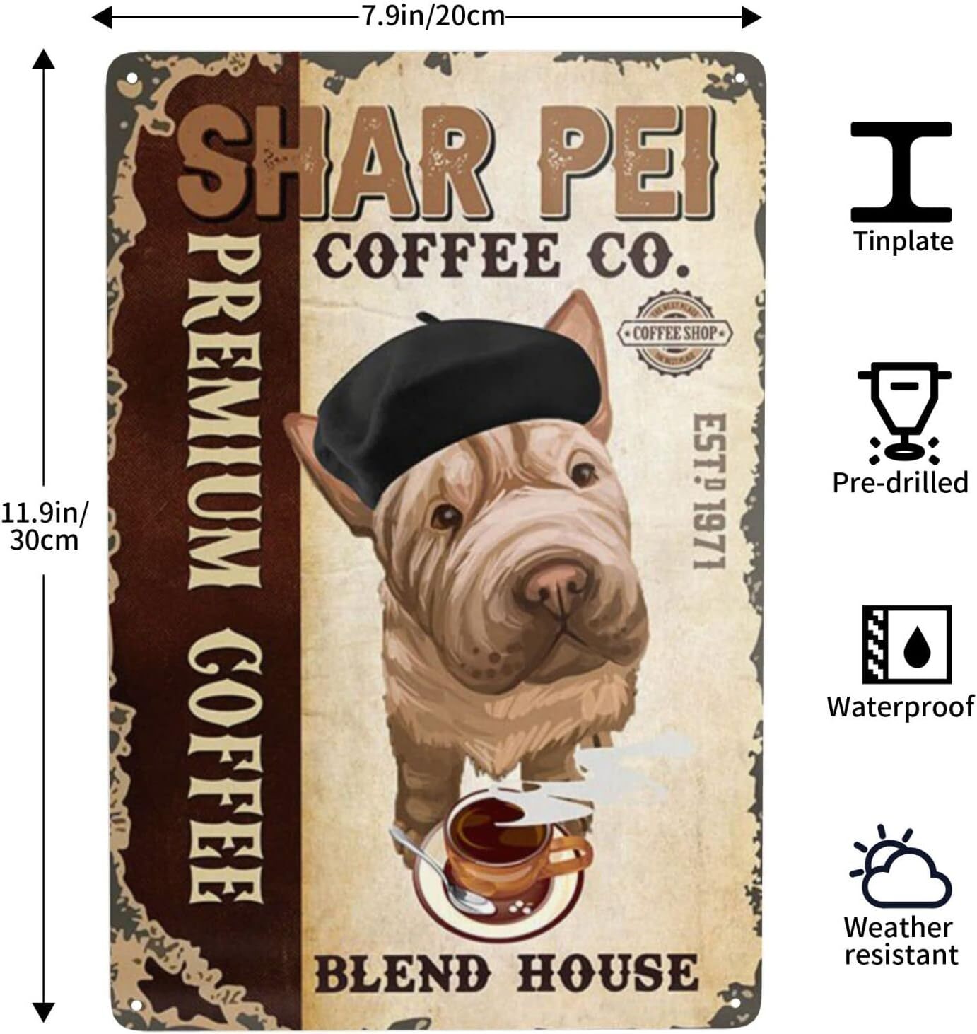 Metal Tin Sign Shar Pei Dog Wall Decor Wall Art Decor Metal Sign for Cafe Bar Re