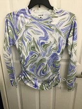 Hurley Women's Multicolor Ruched Sides L/S Swimwear Rash Guard UPF 50 Top Small