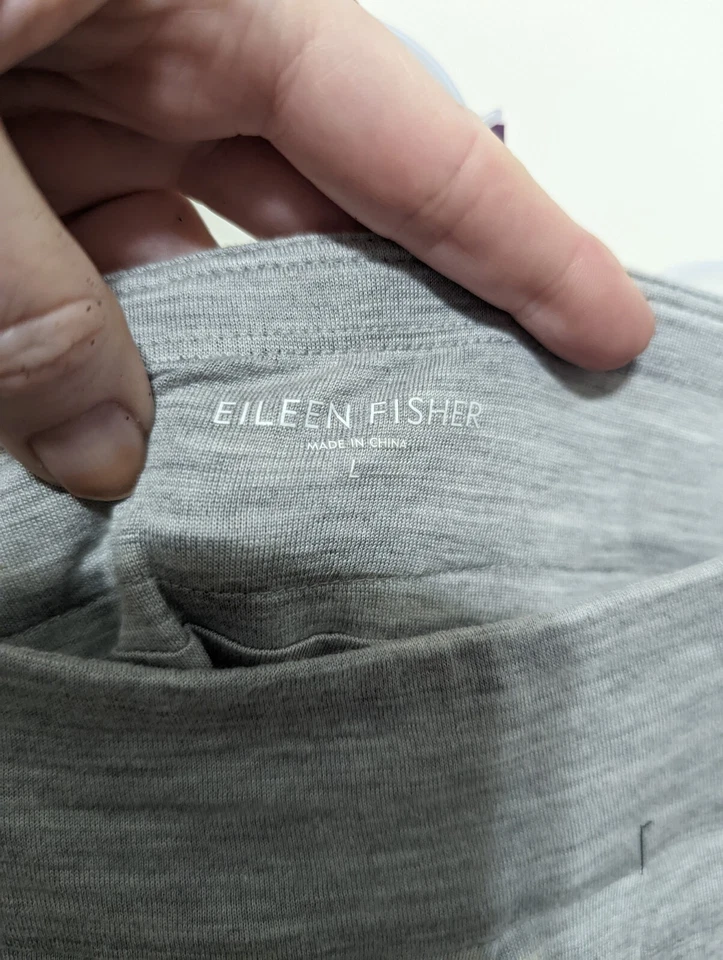Falda Eileen Fisher Gris Seda Algodón/Seda Sin Dobladillo Forrada Hasta la Rodilla Bolsillos L Foto 2 de 4