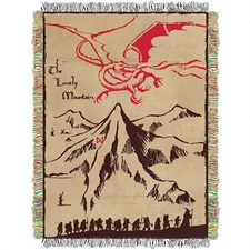 LOTR Hobbit Lonely Mountain Woven Tapestry Throw Blanket 48 x60 100% Polyester