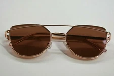 Womens Rose Gold Metal Sunglasses Cat Eye Metal Accent 100% UV Protection