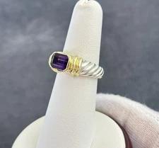 David Yurman 925 & 14k Gold Petite Noblesse Ring with Amethyst 6