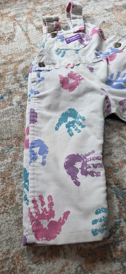 Mono vintage OshKosh B'Gosh Vestbak estampado a mano blanco talla 18M pana EE. UU. Foto 2 de 4