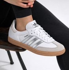 Adidas Samba OG White Silver Metallic Grey JI2725 Women's Size New