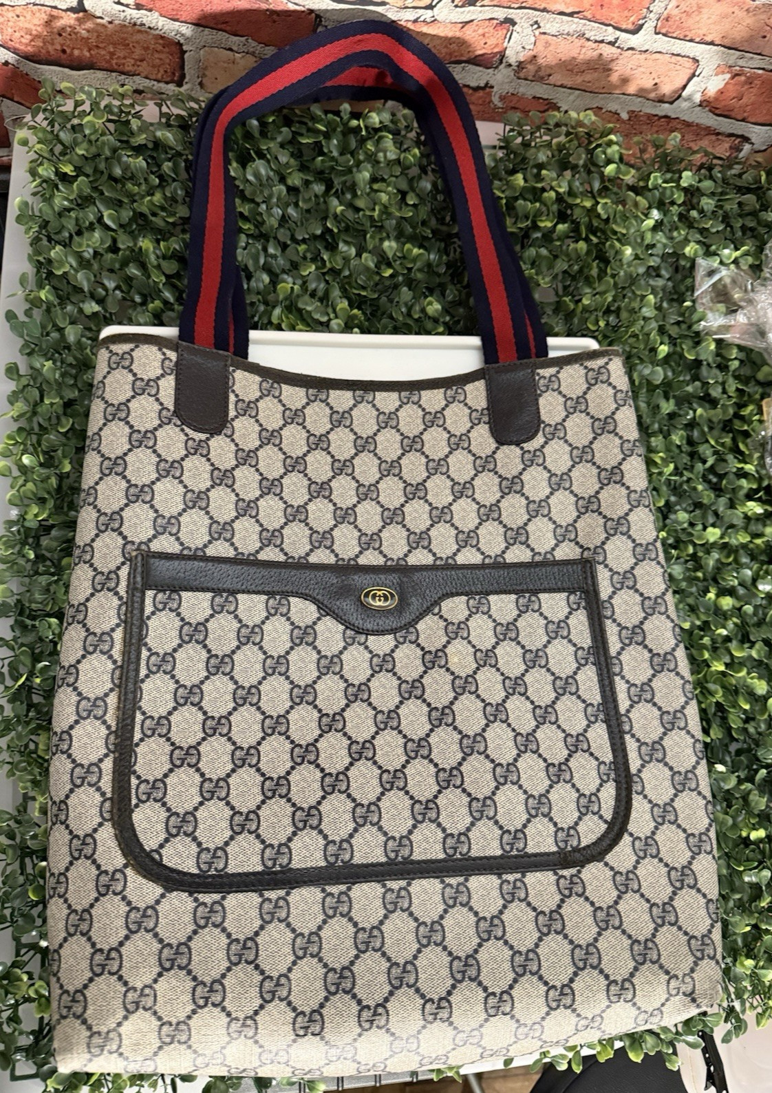 Gucci GG Supreme Canvas Web Stripe Large Tote Shoulder Bag Vintage Logo