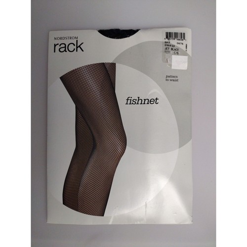 Nordstrom Rack Fishnet Pantyhose JET BLACK sz C/D Full to waist Nylon ELASTANE
