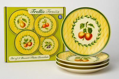 Home Essentials Set Aus 4 Desserttellern Porzellan Frucht Motiv 19 cm Ø Klar
