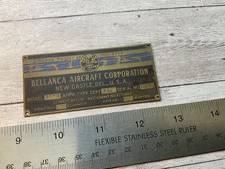 ORIGINAL 1940 BELLANCA JUNIOR 14-9 AIRCRAFT DATA SPEC NAME PLATE