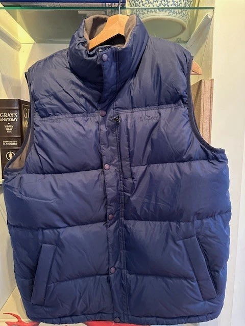 L.L. Bean Mens Large Tall Navy Blue Goose Down Zip Up Vest