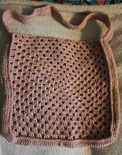 Handmade Pale Pink Crochet Shoulder Bag/Purse 14"x14" Square Shape