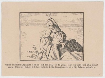 Endlich am dritten Tage erhob er sich und lief nun rings um die Insel, ...
