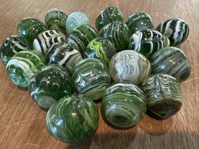 HandBlown Art Glass Eggs Marbles 20 Green White Small Approximately 1 
