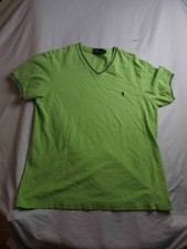 Polo Ralph Lauren T Shirt Mens L Green Embroidered Pony Ribbed Trim 90s V-Neck