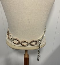 Silver Patina Tone Oval Link Vintage Belt 38.5  Hip Waist Belt Boho Hippie 90  s