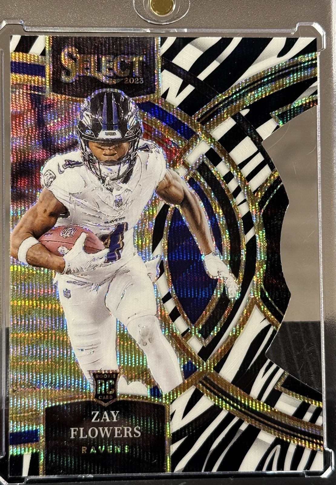 2023 Panini Select - Premier Level Zebra Prizm Die-Cut #157 Zay Flowers (RC)